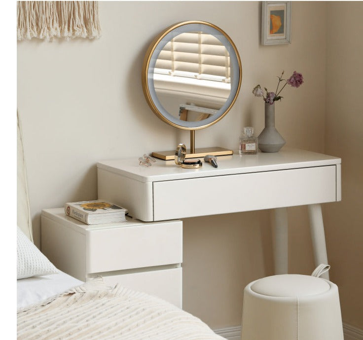 Poplar Solid Wood Telescopic DressingTable +LED Makeup Mirror.