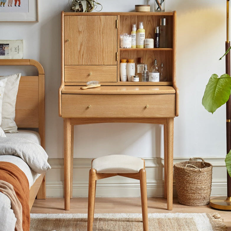 Oak Solid Wood Vanity Desk with Mirror