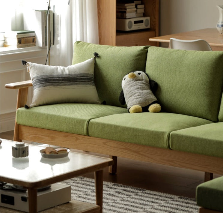 Oak Solid Wood Fabric Sofa 3 colors.