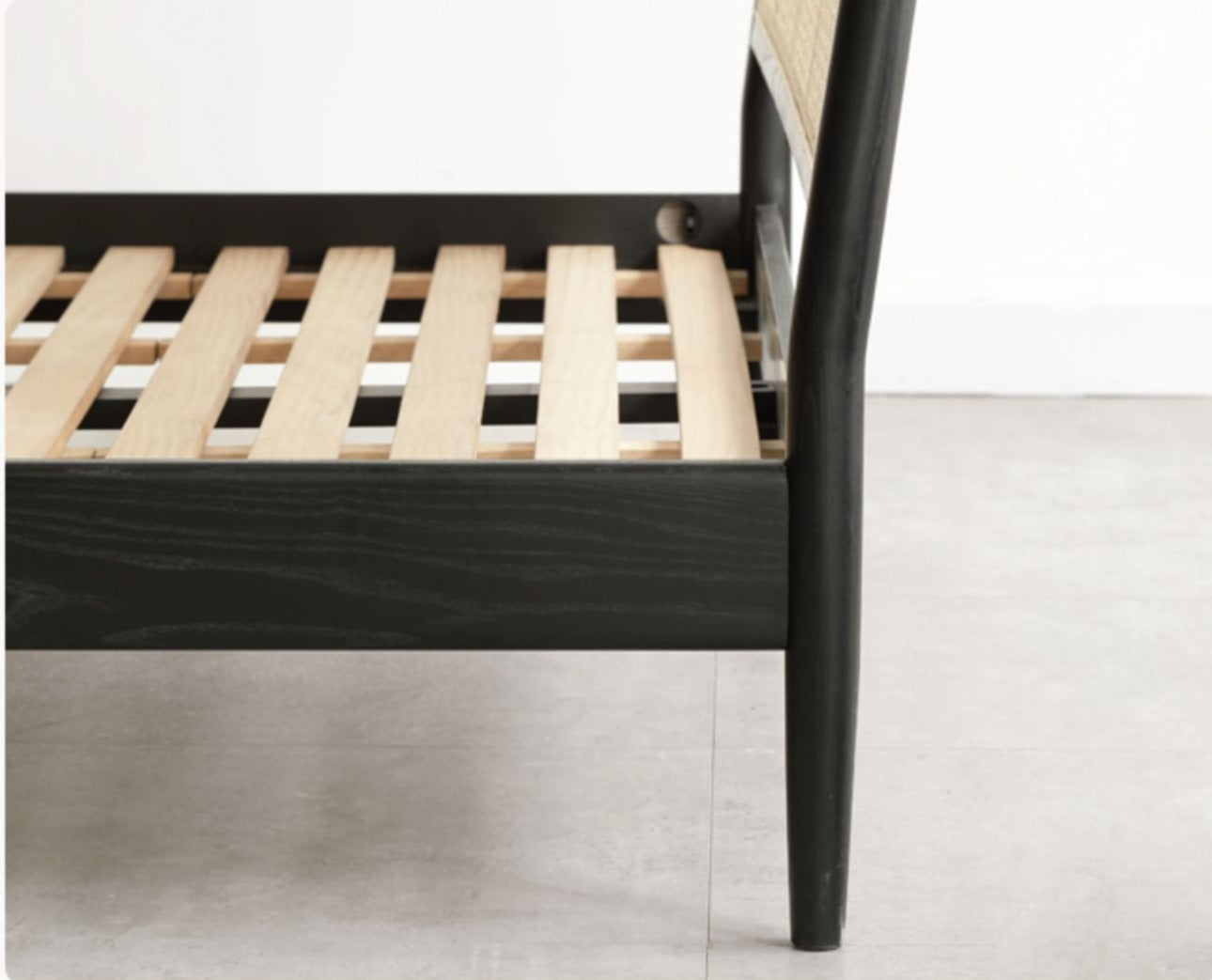 Oak Solid Wood Black Rattan bed