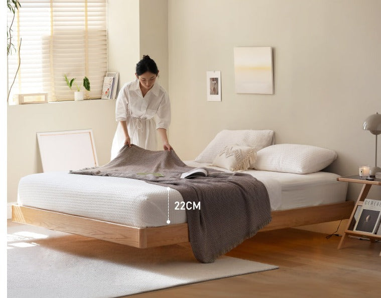 Oak solid wood Suspended platform bed, headboard-free bed with light