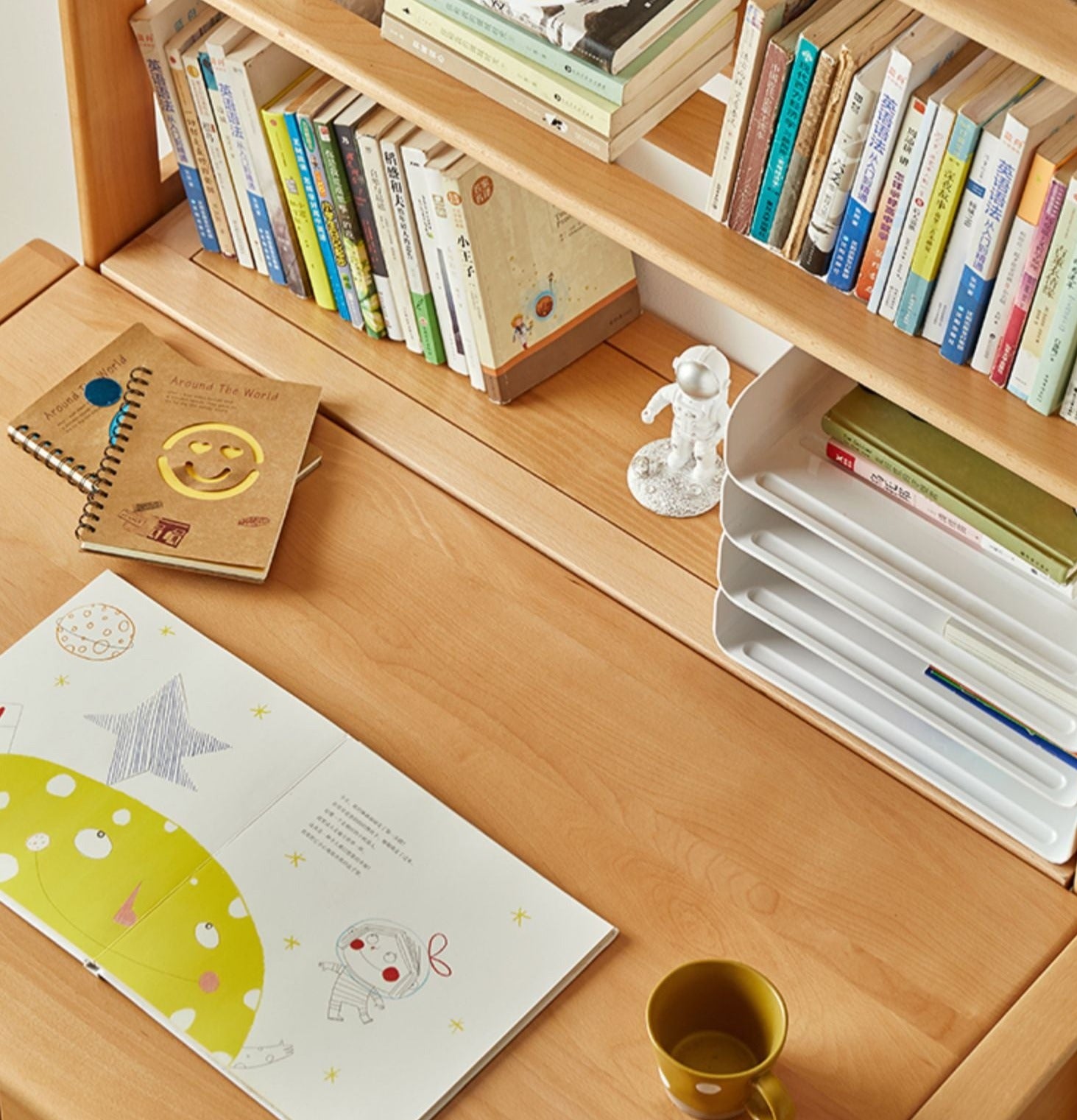 Beech, Oak Solid Wood Floor-To-Ceiling Bookshelf, Toy Storage