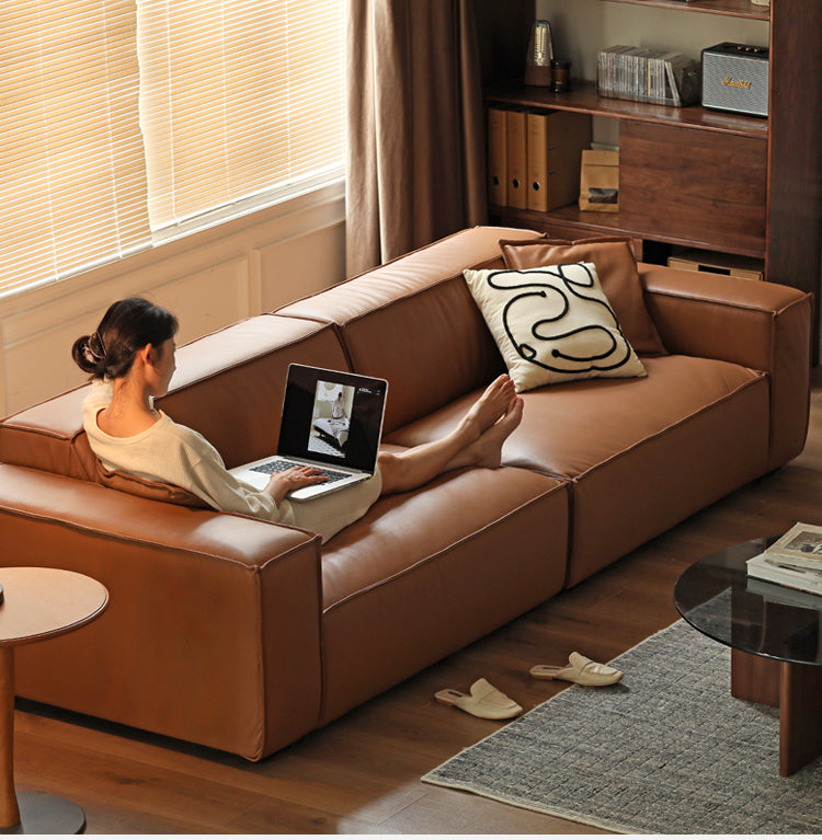 First Layer Cowhide Leather Sofa.