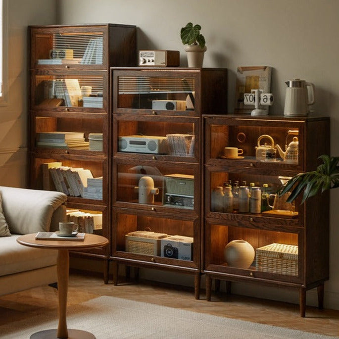Solid Rubberwood, Black Walnut, Sandalwood, Oak Solid Wood Glass Flip Door Bookcase