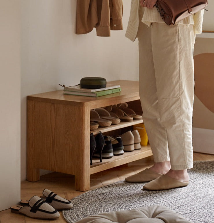 Oak Solid Wood Shoe Storage Bench