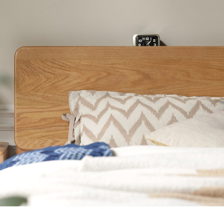 Oak Solid Wood Soft Light With Bookshelf Bed