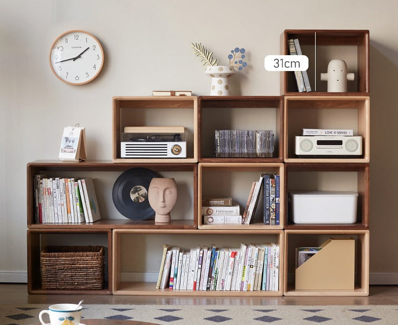 Black Walnut, Сherry, Oak, Poplar Solid Wood Lattice Floor-To-Ceiling Bookshelves