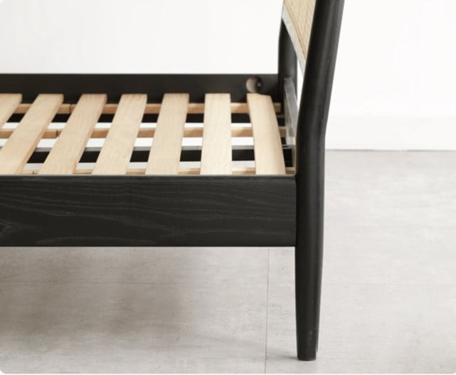 Oak rattan solid wood black bed