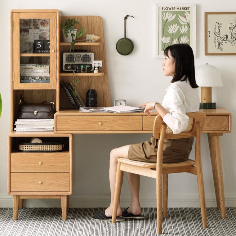 Desk with deals drawers and bookshelf