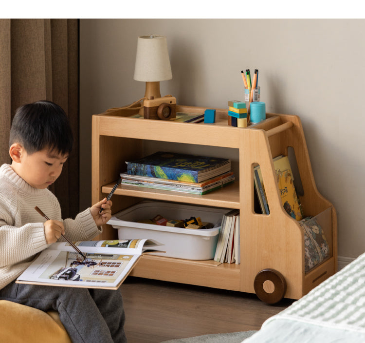 Beech Solid Wood Car Mobile Cabinet Bookshelf Storage