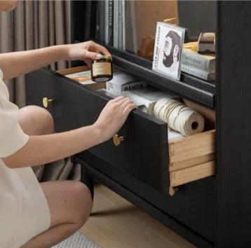 Ash Solid Wood Side Cabinet LED Lights Smoked.