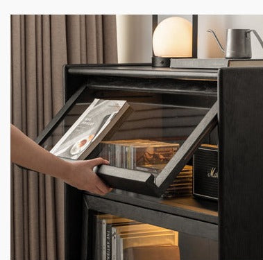 Oak, Ash Solid Wood Side Cabinet LED Lights Smoked
