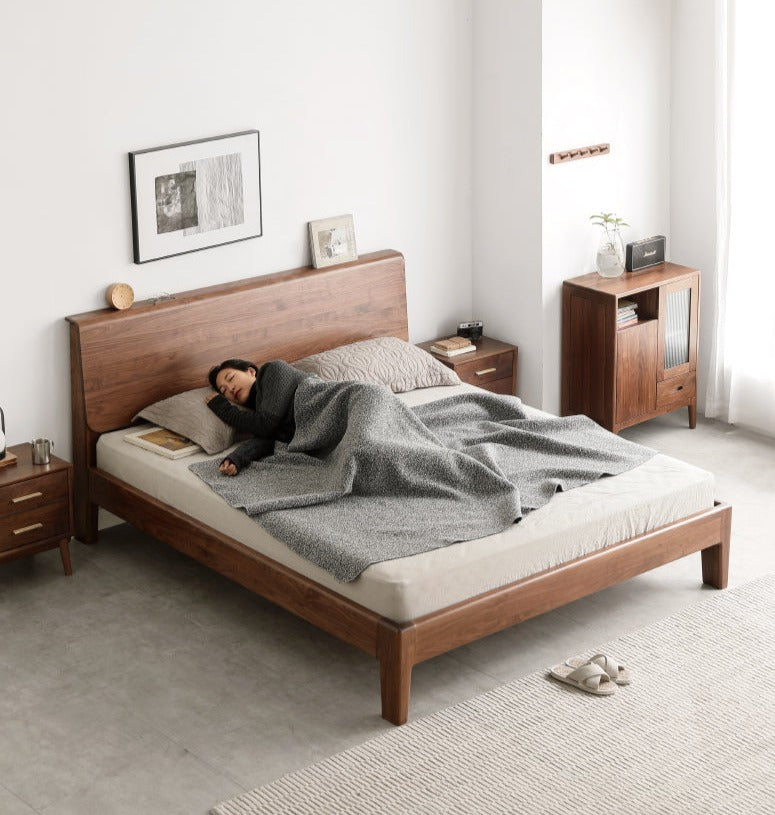 Bed black walnut solid wood