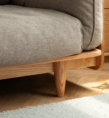 Oak, Ash Solid Wood Sofa Genuine Leather, Fabric.