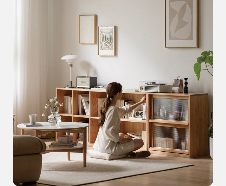 Black Walnut, Oak Solid Wood Low Bookcase, Modern Modular Storage Shelf Cabinet