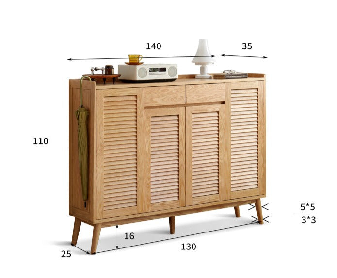 Oak Solid Wood Shutter Door Shoe Cabinet