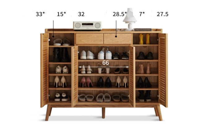 Oak Solid Wood Shutter Door Shoe Cabinet