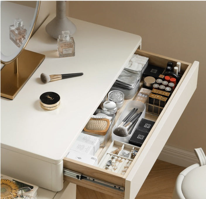 Poplar Solid Wood Telescopic DressingTable +LED Makeup Mirror.
