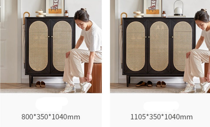 Oak Solid Wood Black Rattan Shoe Cabinet