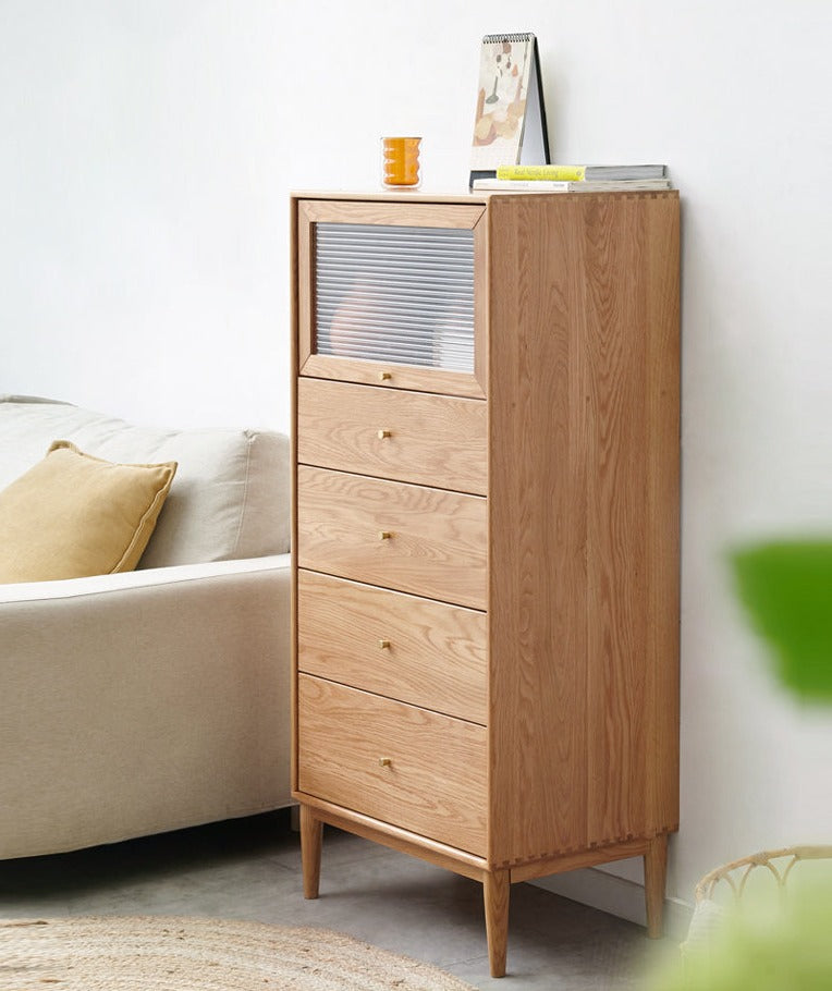 Oak Solid Wood Chest of Drawers Flip Glass Door