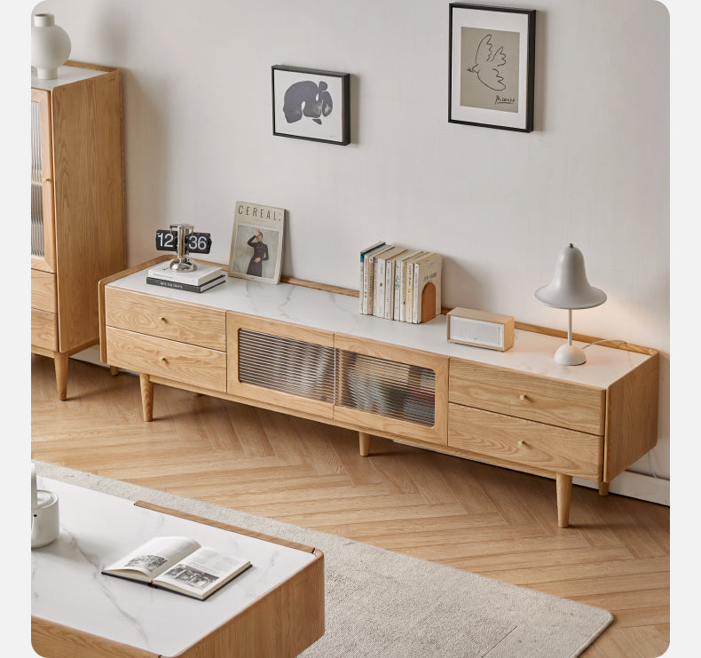 Ash Solid Wood TV Stand Rock Slab.