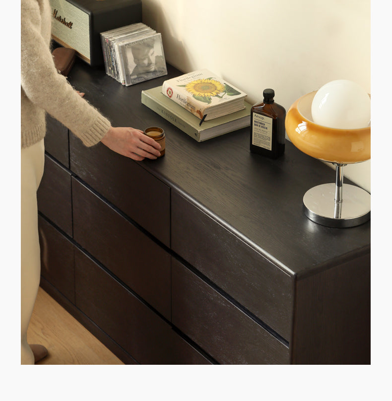 Oak Solid Wood Black Chest of Drawers