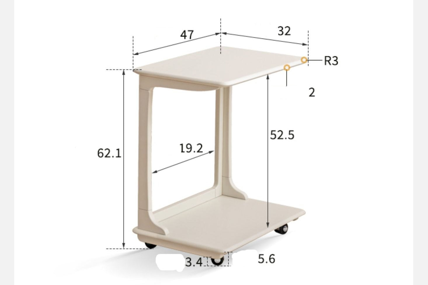 Birch Solid Wood Mobile Side Table