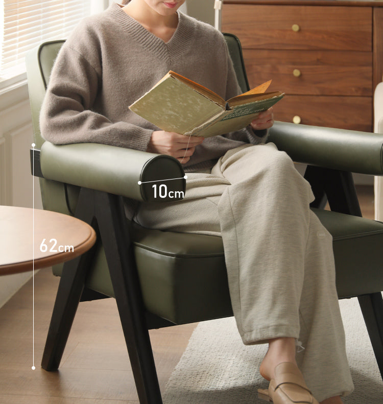 Oak Solid Wood Leather Retro Armchair