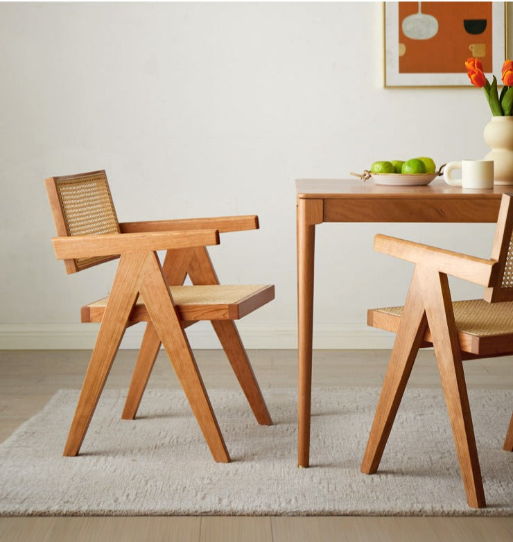 Ash, Oak, Cherry, Black Walnut, Beech Solid Wood Retro Rattan Chair