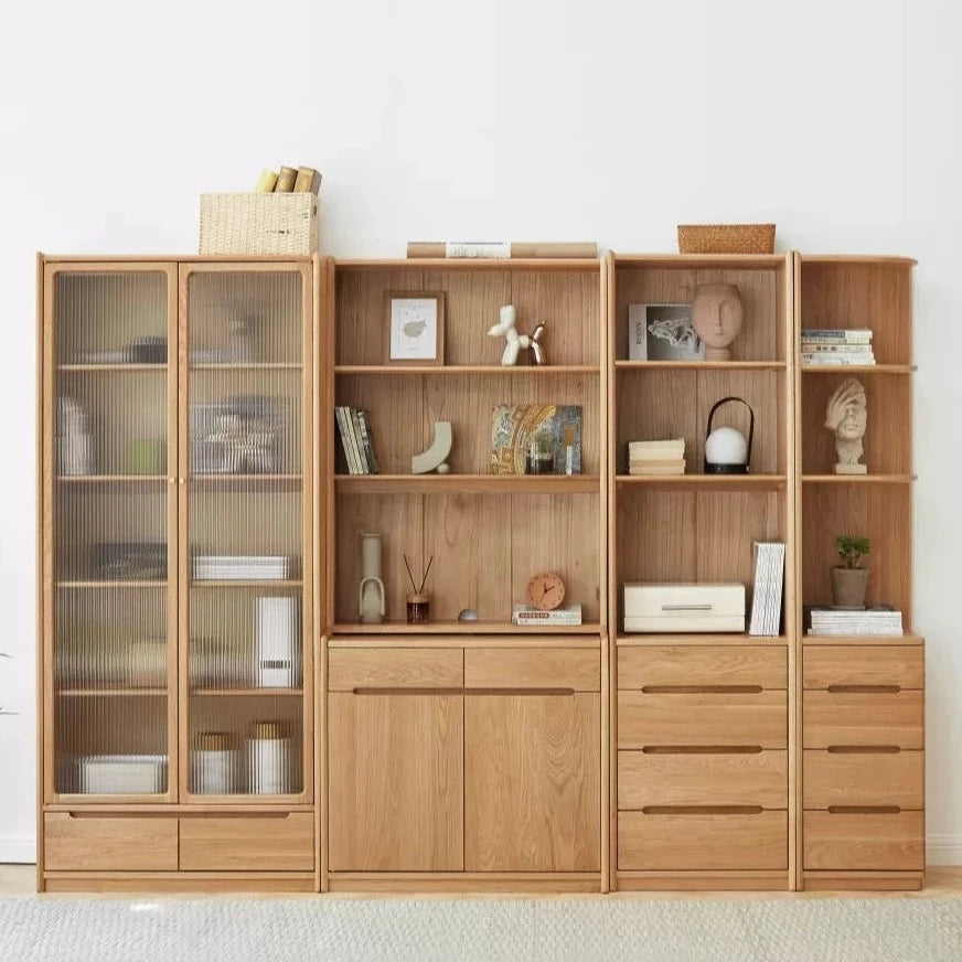 Oak Solid Wood Bookcase Free Combination Floor-to-ceiling Bookshelf