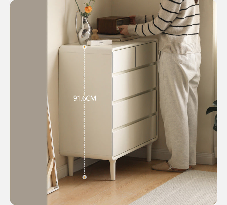 Solid Rubberwood, Poplar Solid Wood Milky Cream Style Chest of Drawers