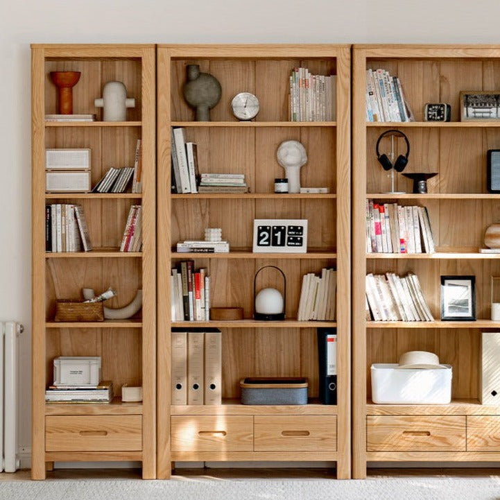 Oak, Rubberwood Solid Wood Drawer Bookcase