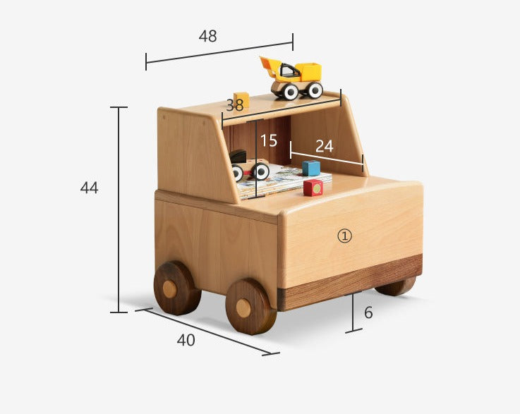 Beech Solid Wood Nightstand Car Cartoon