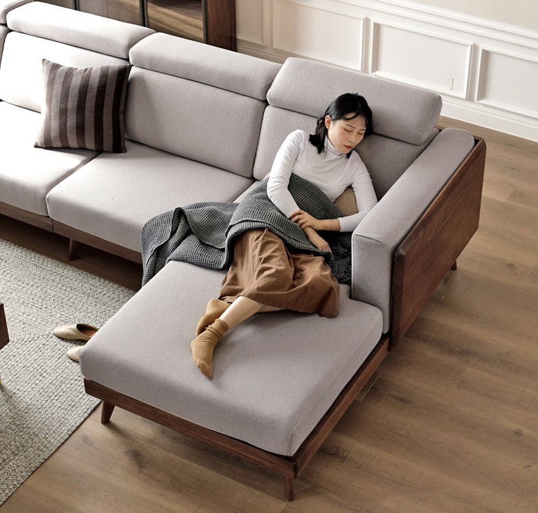 Black Walnut, Ash Solid Wood Adjustable Headrest Sofa.