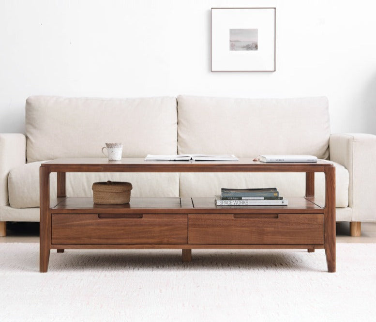 Black Walnut Solid Wood Four Drawer Coffee Table
