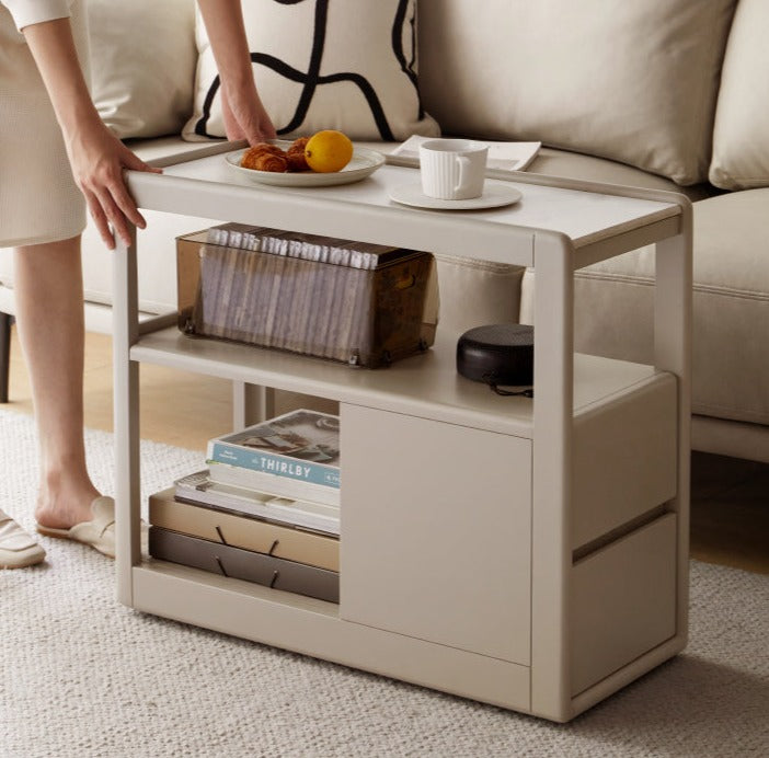 Solid RubberWood, Poplar Solid Wood Side Table With Rock Slab Top