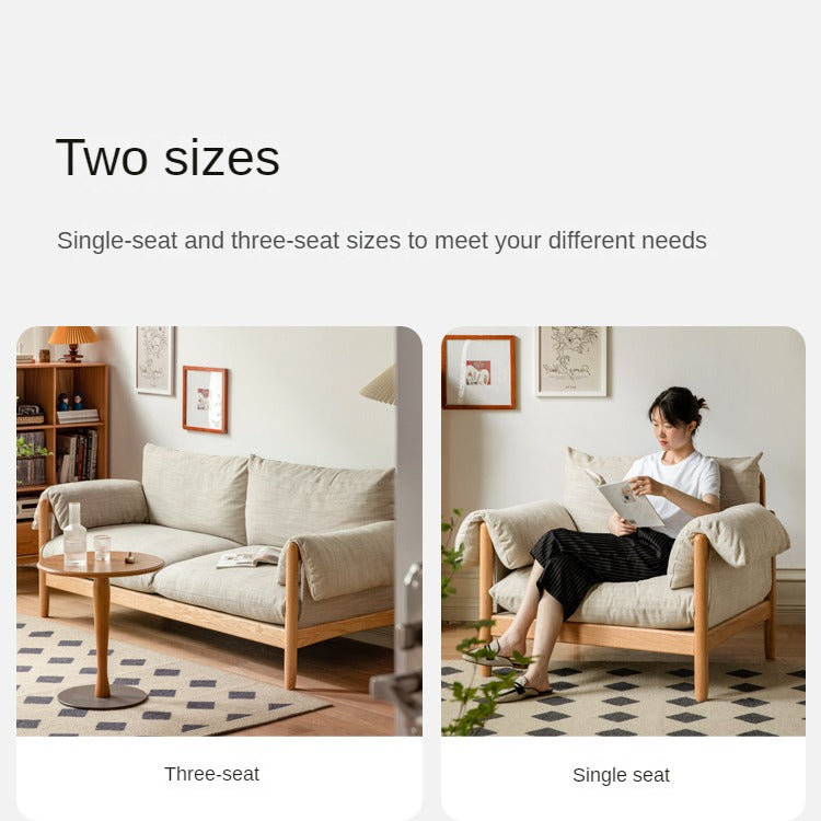 Oak Solid Wood Fabric Sofa.