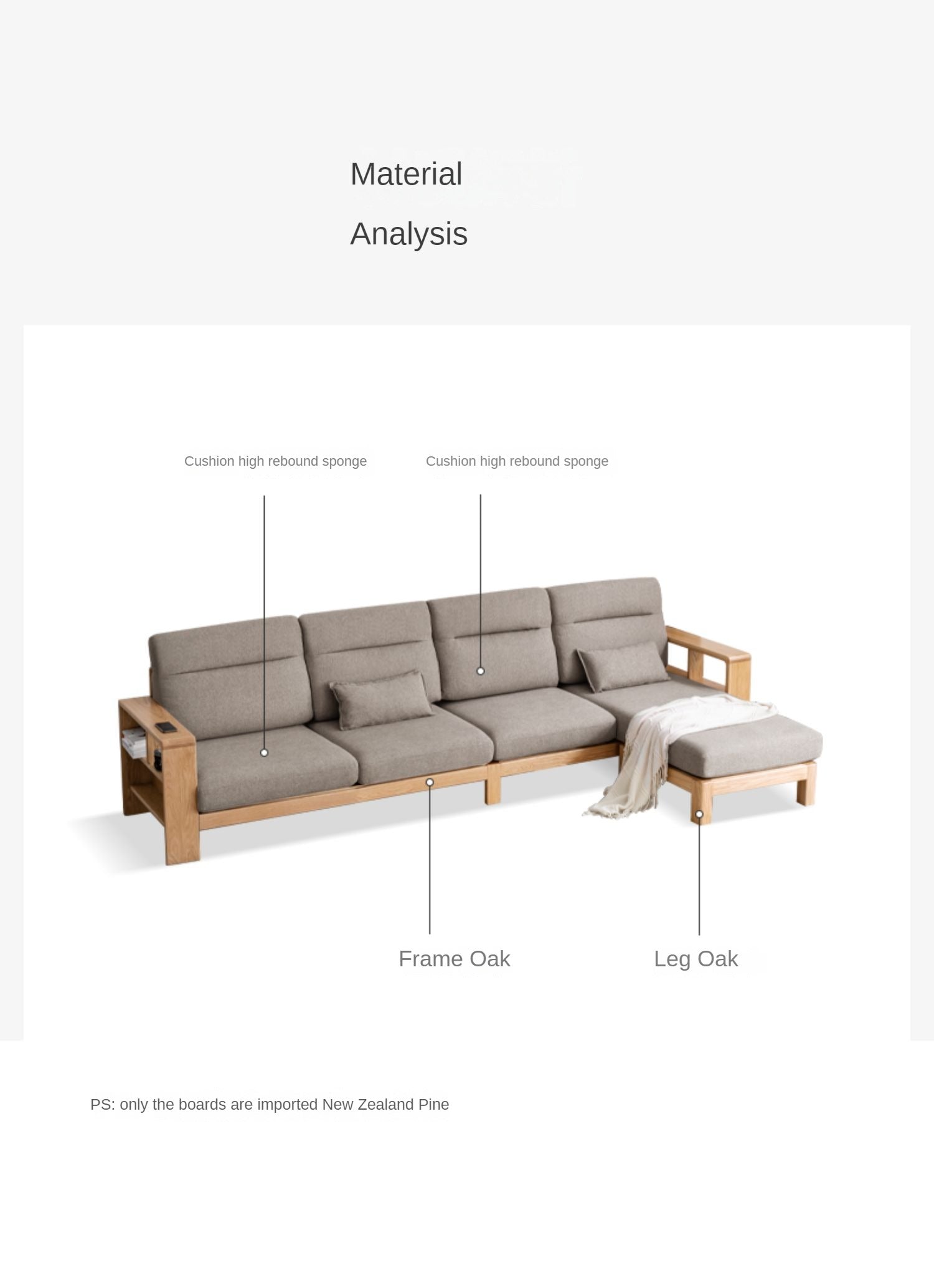 Oak Solid Wood Sectional Sofa-two colors available