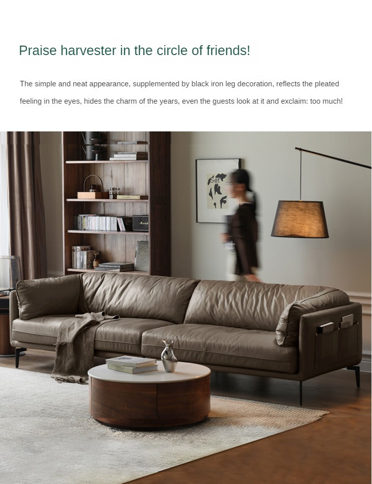 First Layer Cowhide, Organic Leather ,Tech Fabric Italian Style Sofa.