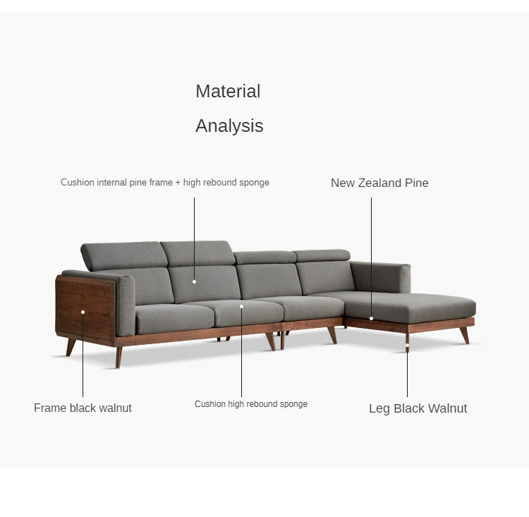 Black Walnut, Ash Solid Wood Adjustable Headrest Sofa.