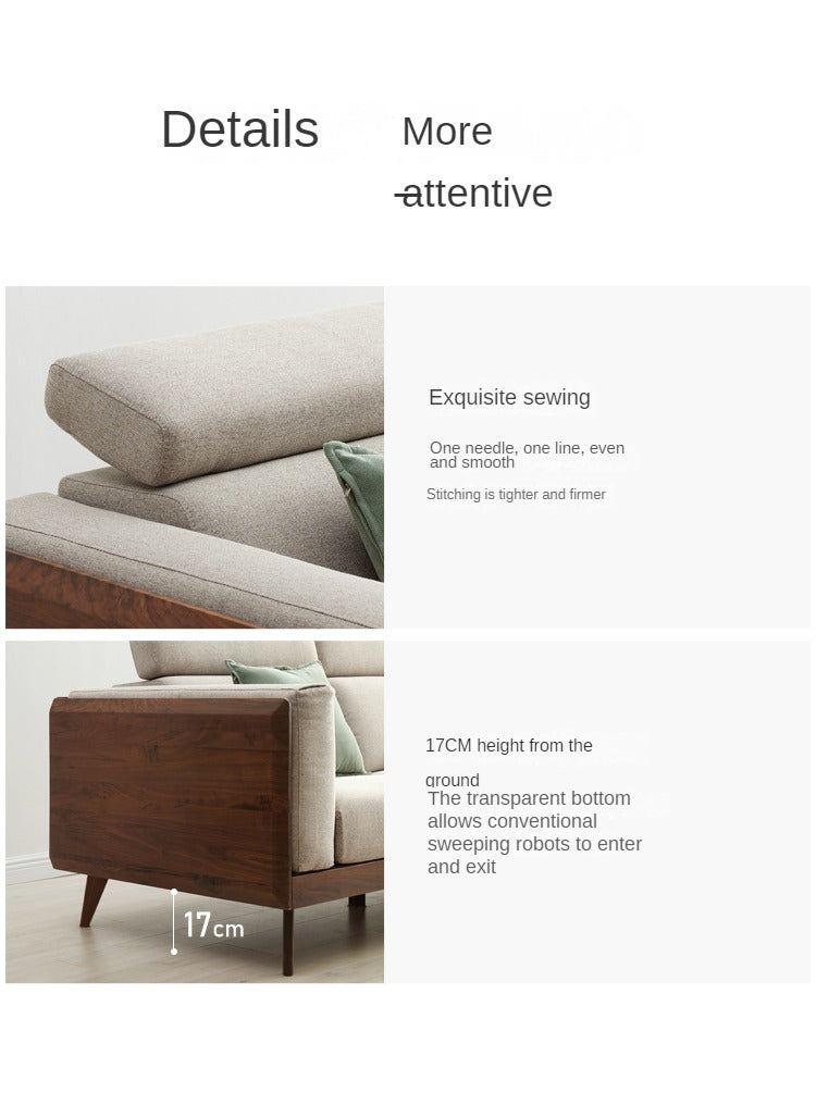 Black Walnut, Ash Solid Wood Adjustable Headrest Sofa.