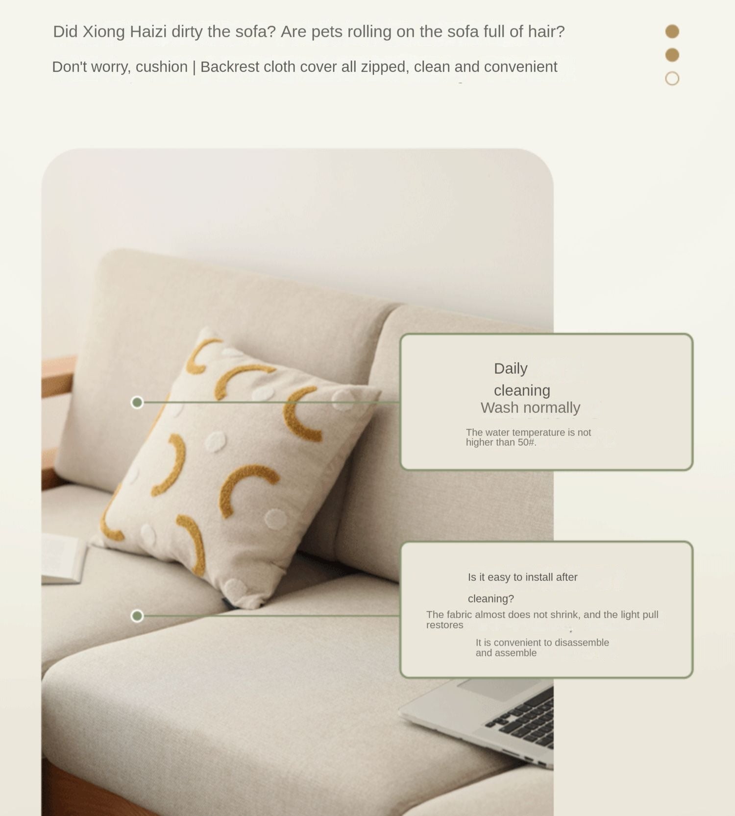 Solid Rubberwood, Oak Solid Wood Cotton Fabric Sofa