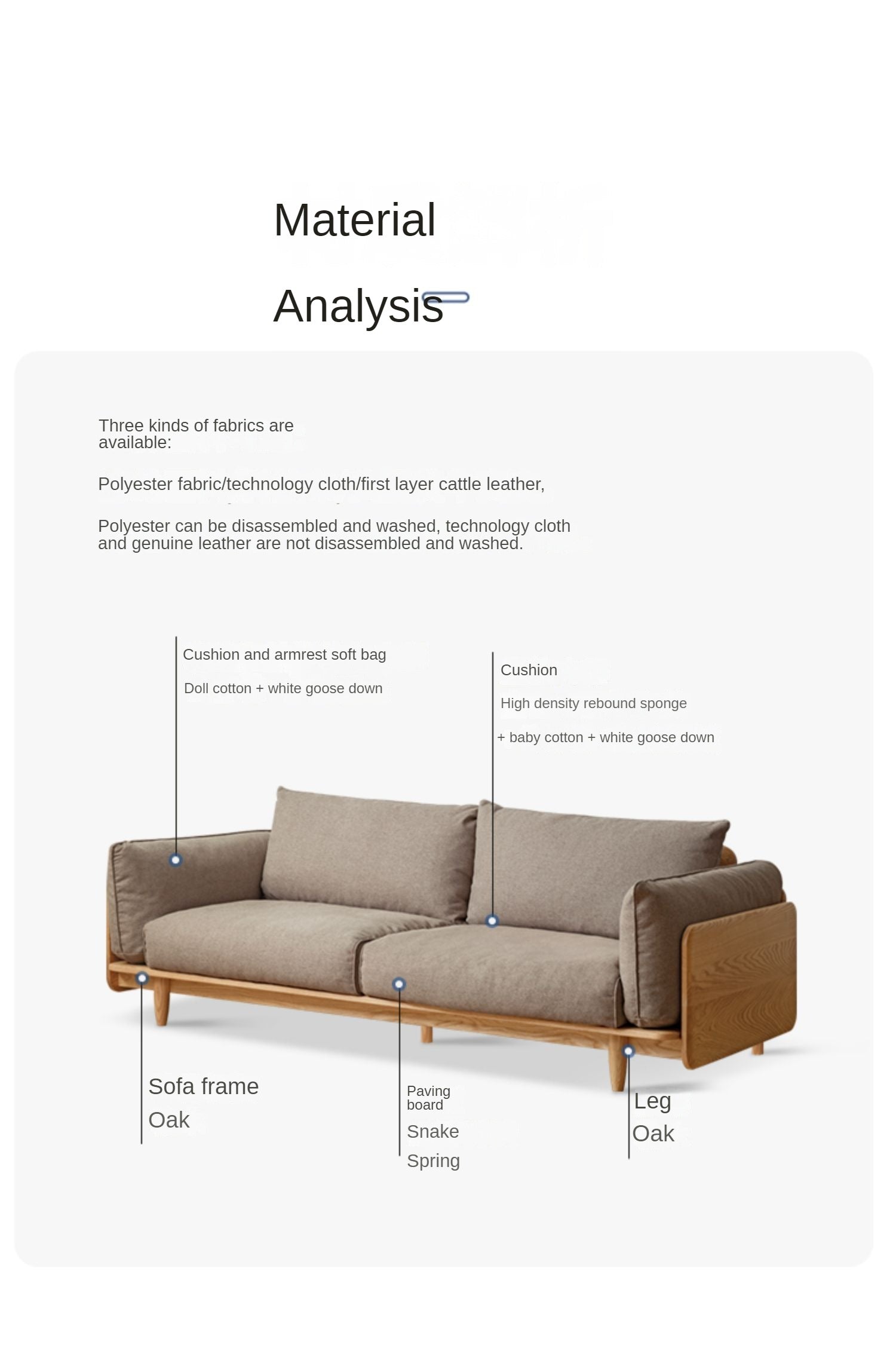 Oak, Ash Solid Wood Sofa Genuine Leather, Fabric.