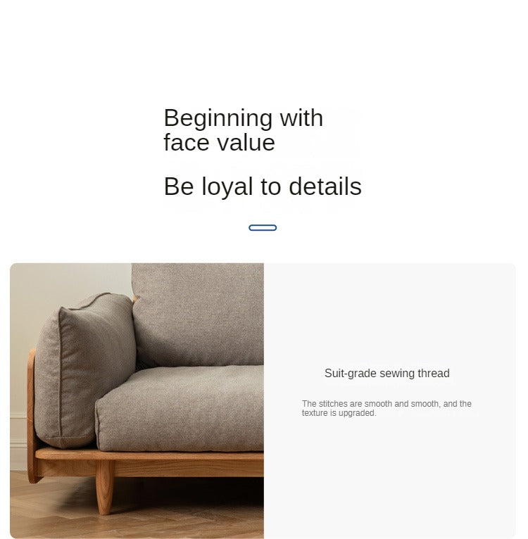 Oak, Ash Solid Wood Sofa Genuine Leather, Fabric.