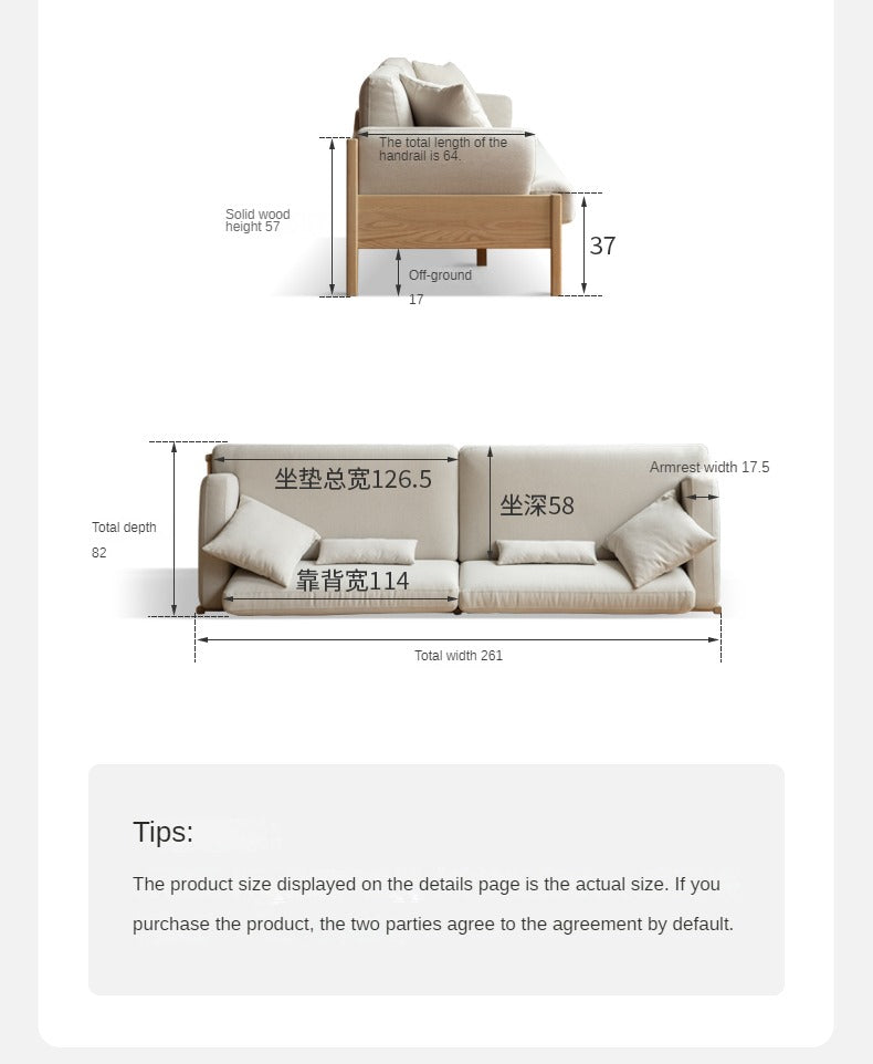 Cream color sofa Oak solid wood"