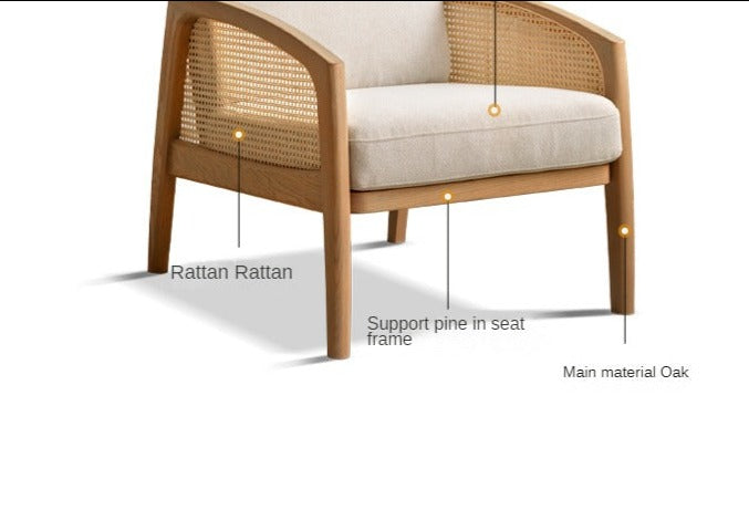Milky skin tone armchair rattan Oak solid wood*
