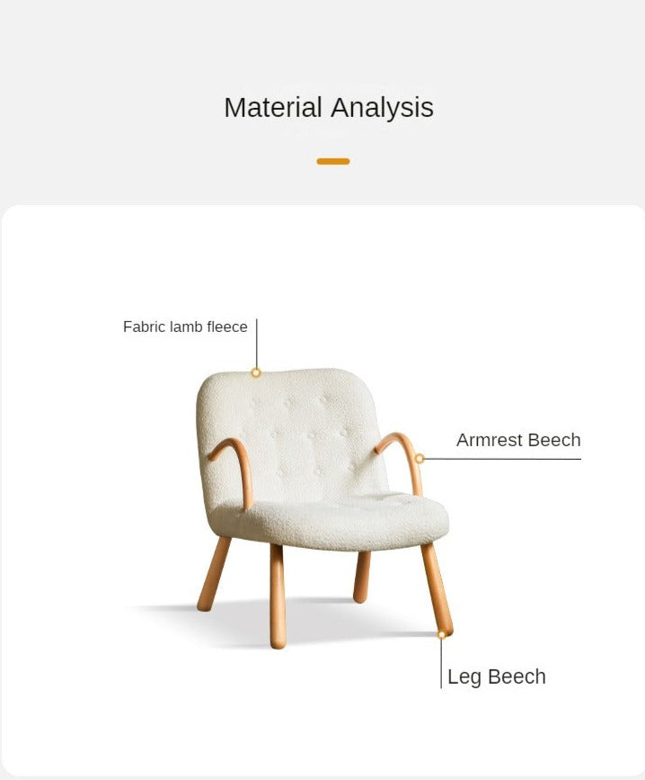 Beech Solid Wood Lamb Velvet Alpaca White Armchair)