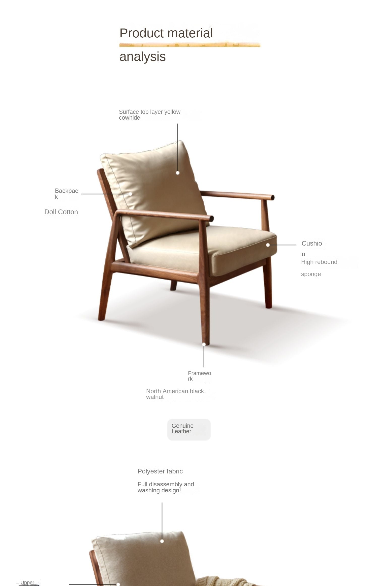 Leisure armchair & footstool Black Walnut solid wood"
