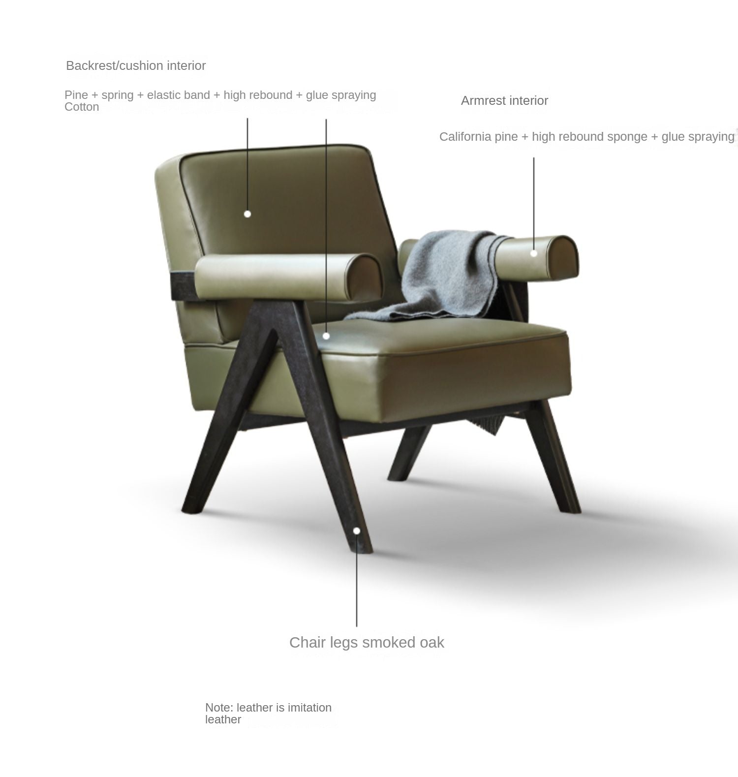 Oak Solid Wood Leather Retro Armchair