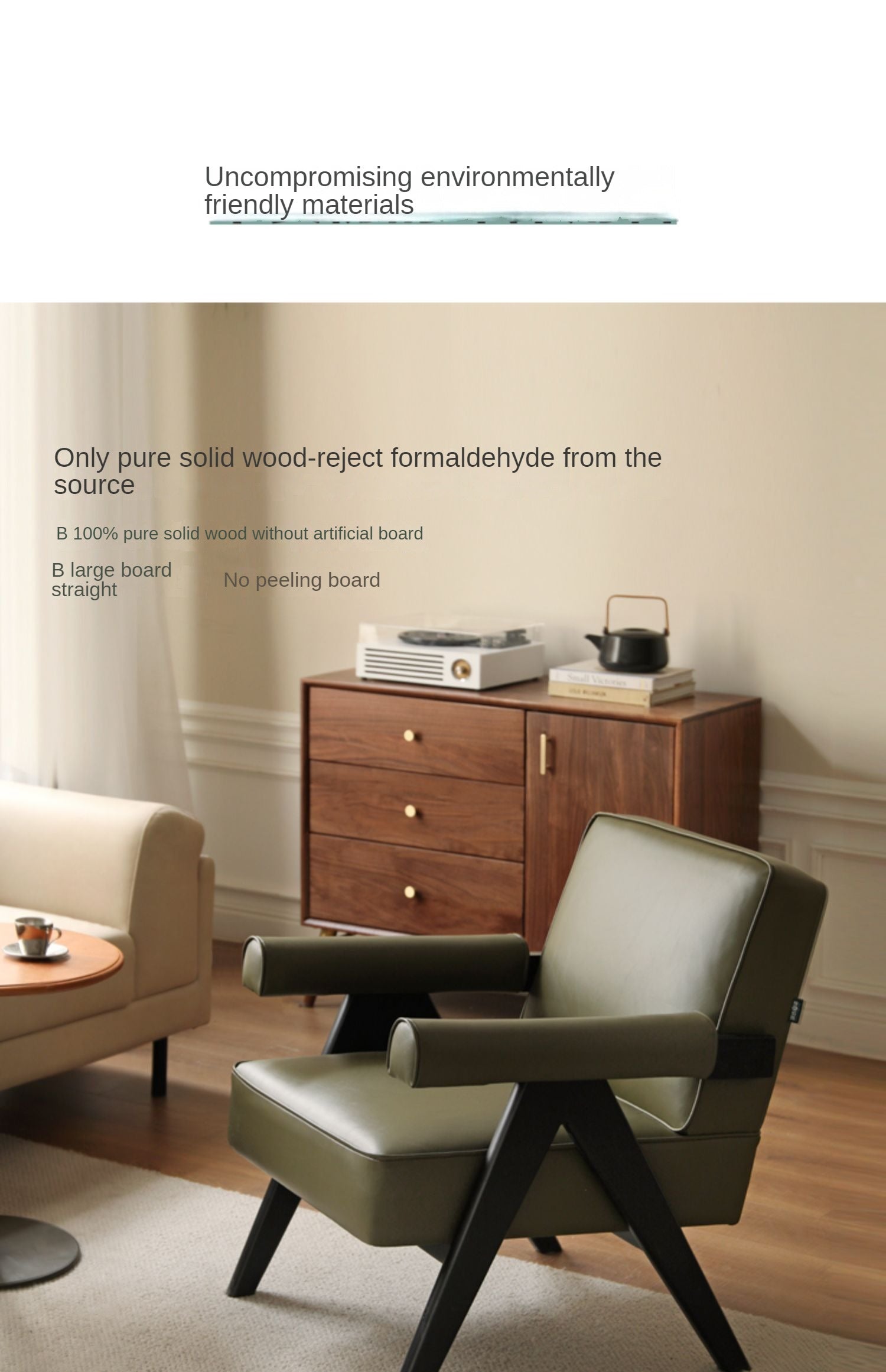 Oak Solid Wood Leather Retro Armchair